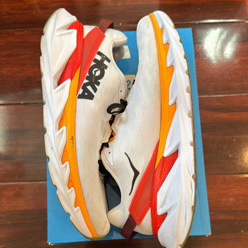 HOKA Men’s White and Orange Running Shoes